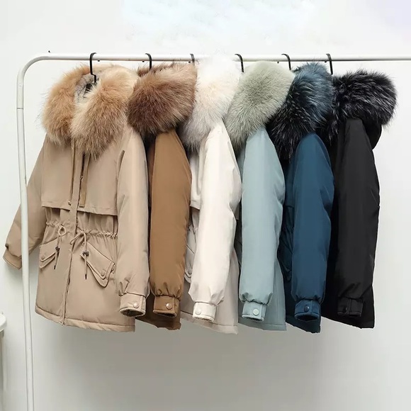 #9 Tan Faux Fur Parka Wind Breaker Hood Fleece Zip Rain coat water resistant - Picture 7 of 8